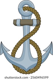 An anchor from a ship or boat with a rope wrapped around it nautical illustration