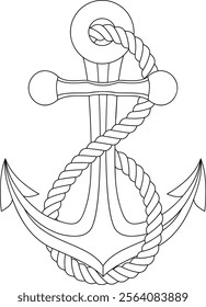 An anchor from a ship or boat with a rope wrapped around it nautical illustration