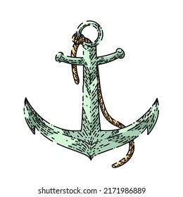 anchor ship hand drawn vector. sea rope, nautical old boat, marine navy anchor ship sketch. isolated color illustration