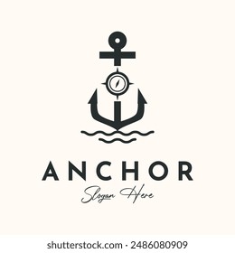anchor ship line art logo vector minimalist illustration design,navigation anchor logo design