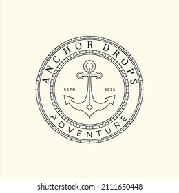 anchor ship logo badge vintage minimalist line art icon illustration template design