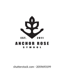 Anchor Ship Logo. Black Simple Anchor with Rose, Silhouette Vintage Retro Style. Usable for boat ship navy nautical transport. Design Vector Icon