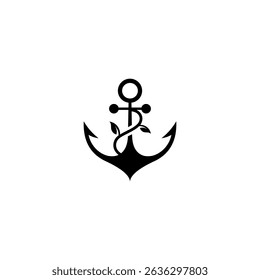 anchor ship logo with plants in flat design style