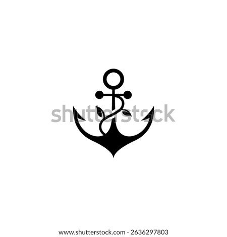 anchor ship logo with plants in flat design style