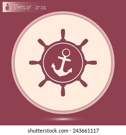 Anchor and ship steering wheel icon - vector illustration 