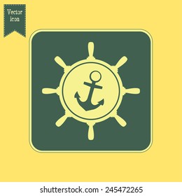 Anchor and ship steering wheel icon - vector illustration 