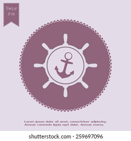 Anchor and ship steering wheel icon - vector illustration 