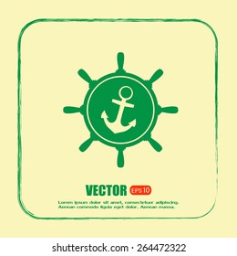 Anchor and ship steering wheel icon - vector illustration 