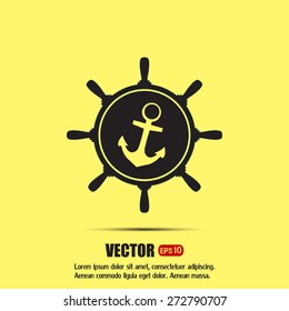 Anchor and ship steering wheel icon - vector illustration 