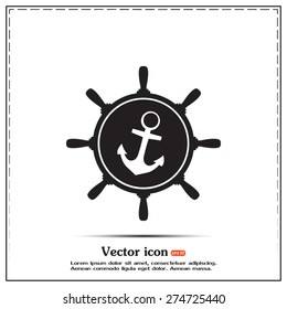 Anchor and ship steering wheel icon - vector illustration 