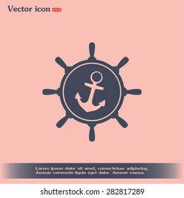 Anchor and ship steering wheel icon - vector illustration 