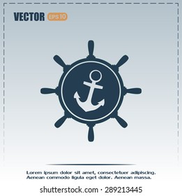 Anchor and ship steering wheel icon - vector illustration 