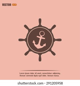 Anchor and ship steering wheel icon - vector illustration 