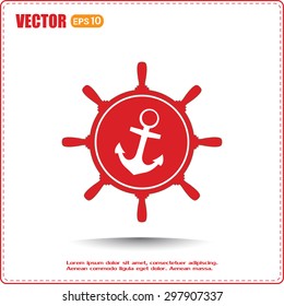 Anchor and ship steering wheel icon - vector illustration 