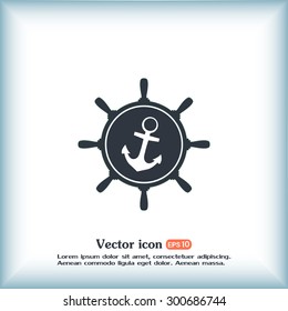 Anchor and ship steering wheel icon - vector illustration 