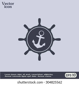 Anchor and ship steering wheel icon - vector illustration 
