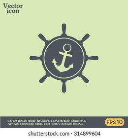 Anchor and ship steering wheel icon - vector illustration 