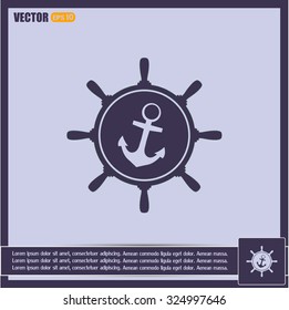 Anchor and ship steering wheel icon - vector illustration 