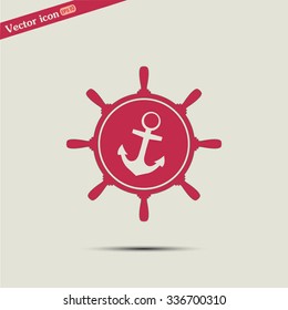 Anchor and ship steering wheel icon - vector illustration 