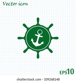 Anchor and ship steering wheel icon - vector illustration 