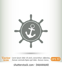Anchor and ship steering wheel icon - vector illustration 