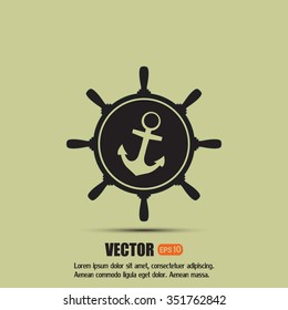 Anchor and ship steering wheel icon - vector illustration 
