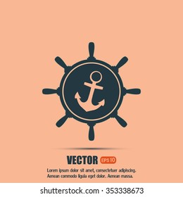 Anchor and ship steering wheel icon - vector illustration 