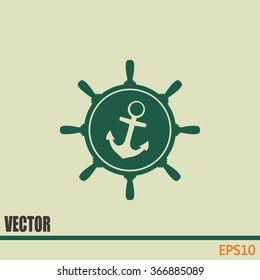 Anchor and ship steering wheel icon - vector illustration 
