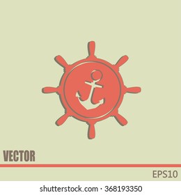 Anchor and ship steering wheel icon - vector illustration 