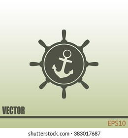 Anchor and ship steering wheel icon - vector illustration 