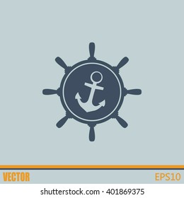 Anchor and ship steering wheel icon - vector illustration 