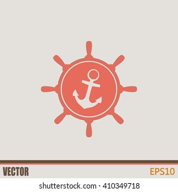 Anchor and ship steering wheel icon - vector illustration 
