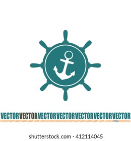 Anchor and ship steering wheel icon - vector illustration 
