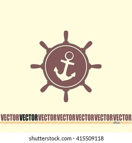 Anchor and ship steering wheel icon - vector illustration 