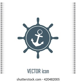 Anchor and ship steering wheel icon - vector illustration 