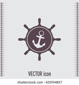 Anchor and ship steering wheel icon - vector illustration 