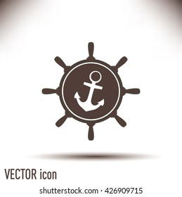 Anchor and ship steering wheel icon - vector illustration 