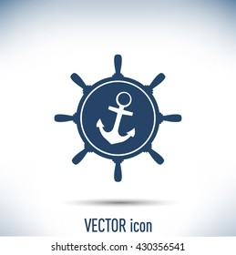 Anchor and ship steering wheel icon - vector illustration 