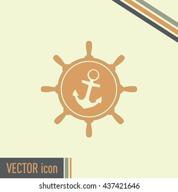 Anchor and ship steering wheel icon - vector illustration 