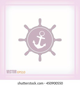 Anchor and ship steering wheel icon - vector illustration 