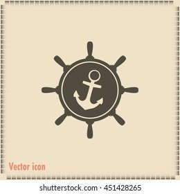 Anchor and ship steering wheel icon - vector illustration 