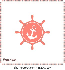 Anchor and ship steering wheel icon - vector illustration 