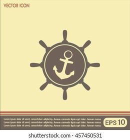 Anchor and ship steering wheel icon - vector illustration 