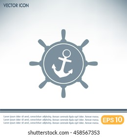 Anchor and ship steering wheel icon - vector illustration 