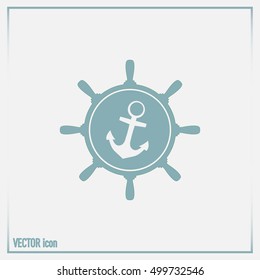 Anchor and ship steering wheel icon - vector illustration 