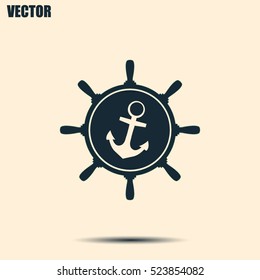 Anchor and ship steering wheel icon - vector illustration 