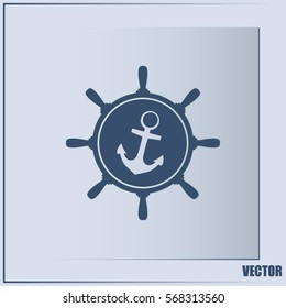 Anchor and ship steering wheel icon - vector illustration 