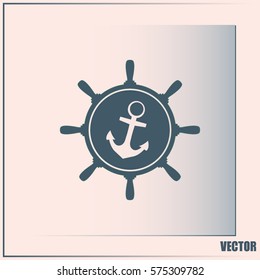 Anchor and ship steering wheel icon - vector illustration 