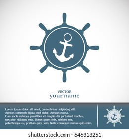 Anchor and ship steering wheel icon - vector illustration 