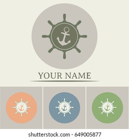 Anchor and ship steering wheel icon - vector illustration 